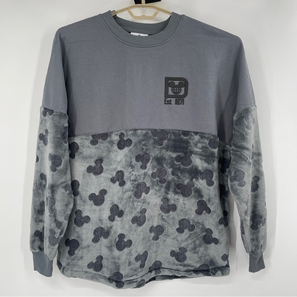 Walt Disney World Gray Velour Plush Spirit Jersey Pullover Sweatshirt Top - Picture 2 of 12